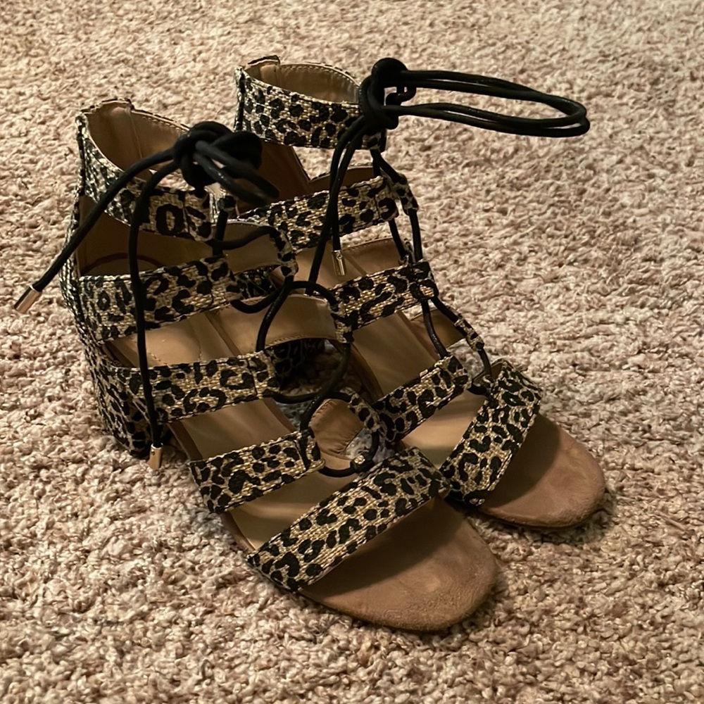 Leopard lace up heel